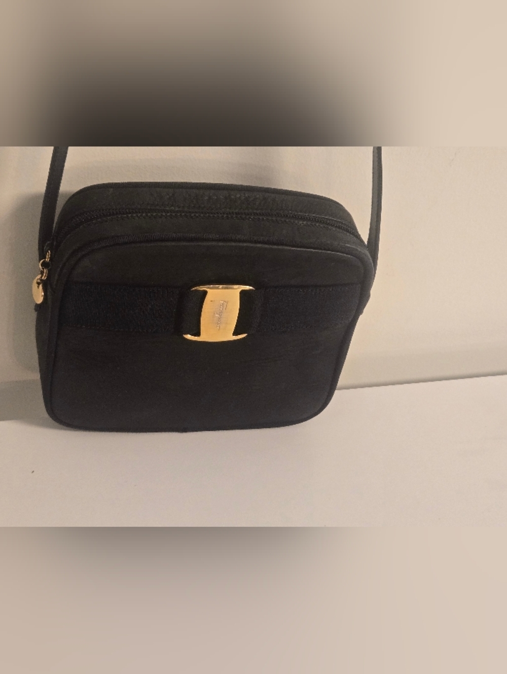 Salvatore FERRAGAMO Black  Crossbody Bag with Gold Accent